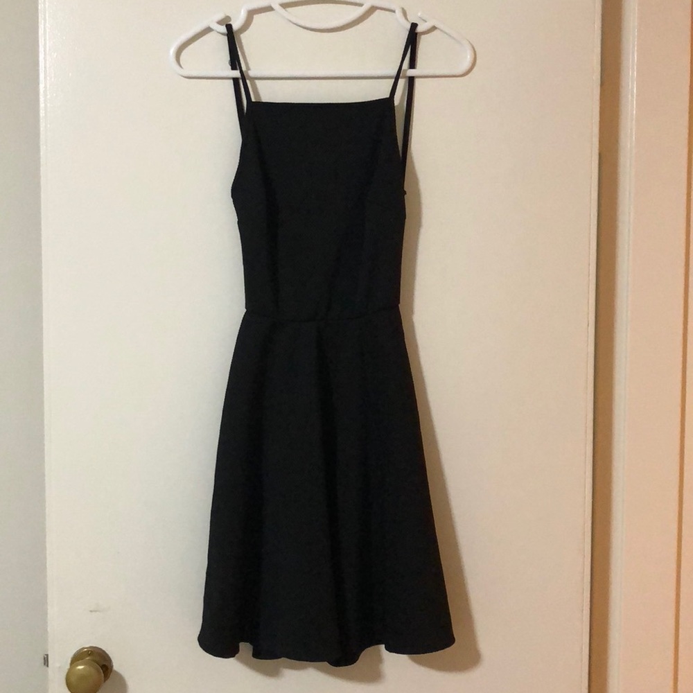 Black open back mini dress